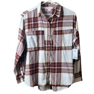 NWT‎ SO Oversized Cotton Casual Comfy Button Down Plaid Shirt Size Small Western
